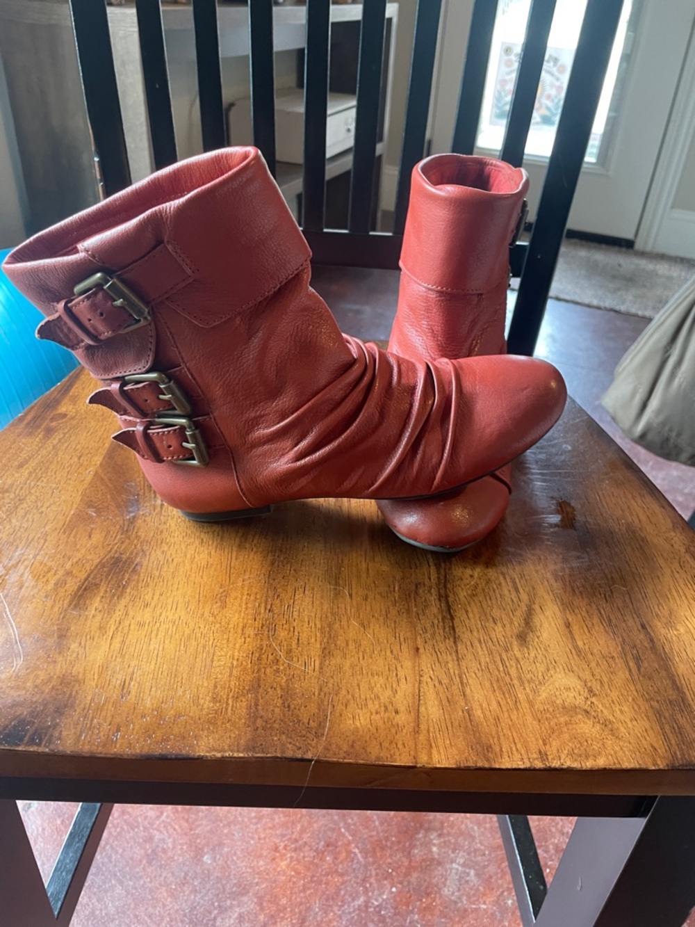 Gianni Bini Red Triple-Buckle Ankle Boots